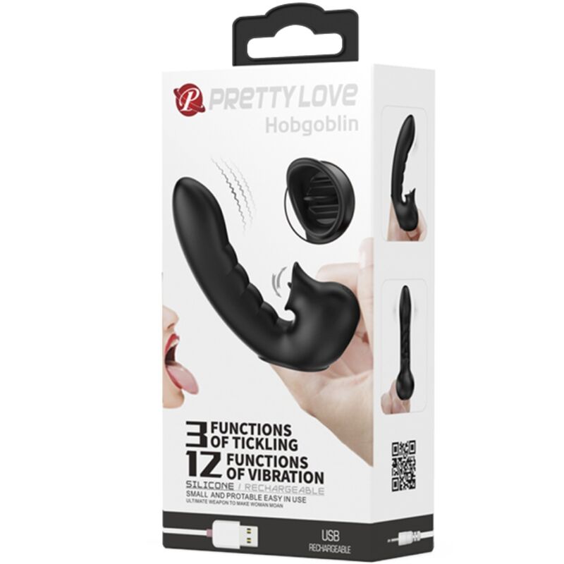PRETTY LOVE - HOBGOBLIN BOÎTE À DOIGTS VIBRANTS 12 VIBRATIONS + STIMULATEUR DE CLITORIS NOIR