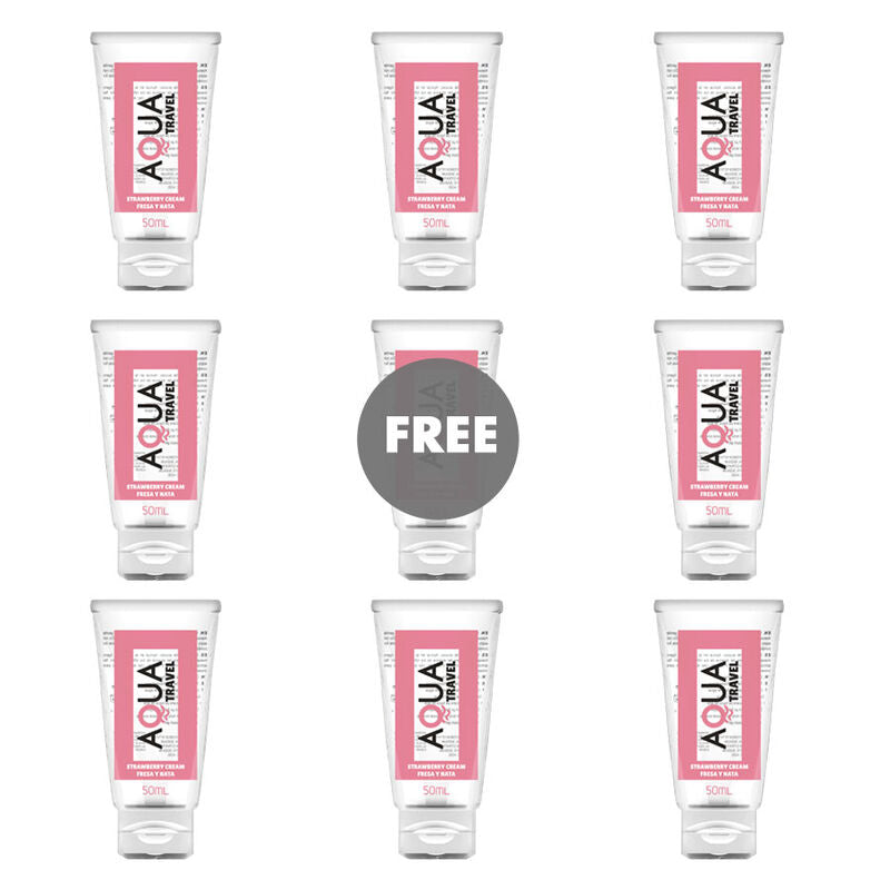AQUA TRAVEL - LUBRIFIANT À BASE D''EAU AQUA TRAVEL SAVEUR CRÈME DE FRAISE - 50 ML 8+1 OFFERT