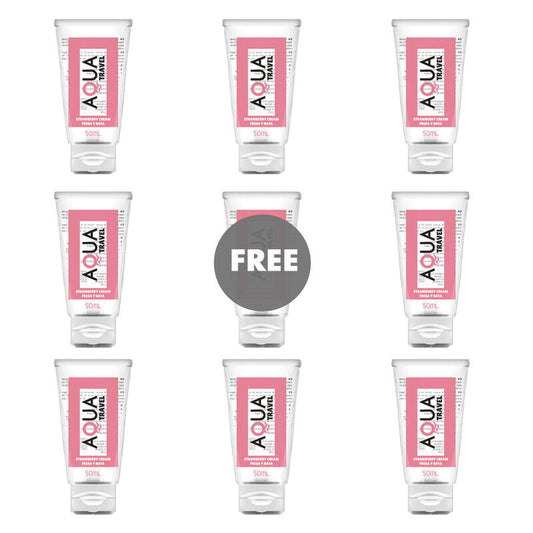 AQUA TRAVEL - LUBRIFIANT À BASE D''EAU AQUA TRAVEL SAVEUR CRÈME DE FRAISE - 50 ML 8+1 OFFERT