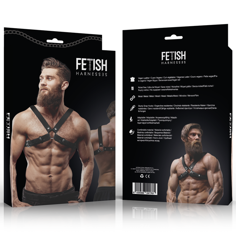 FETISH SUBMISSIVE ATTITUDE - HARNAIS DE POITRINE RÉGLABLE EN ÉCO-CUIR POUR HOMMES AVEC CROIX BULLDOG