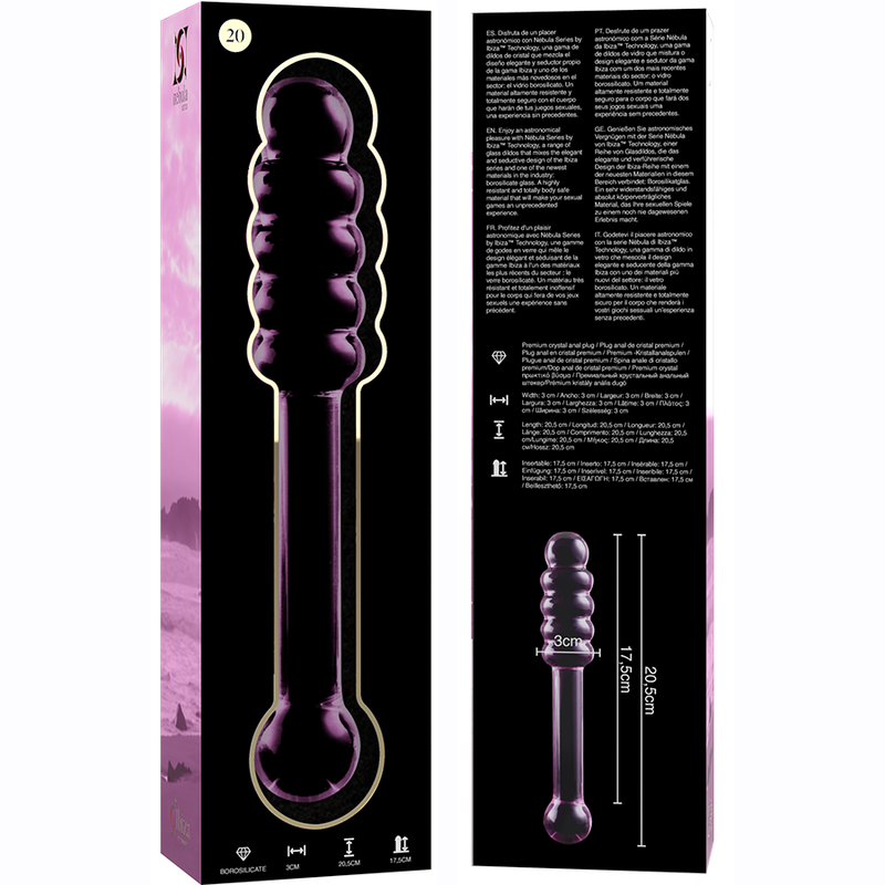 NEBULA SERIES BY IBIZA - MODÈLE 20 GODE EN VERRE BOROSILICATE ROSE 20.5 CM -O- 3 CM