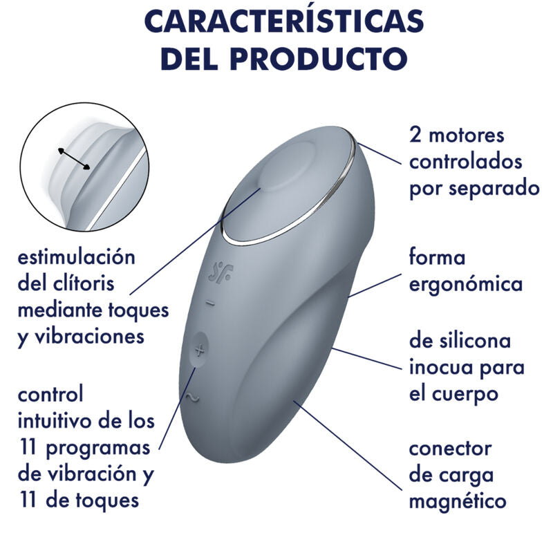 SATISFYER TESTER TAP & CLIMAX 1 VIBRATEUR LAY-ON GRIS (NOT FOR SALE)
