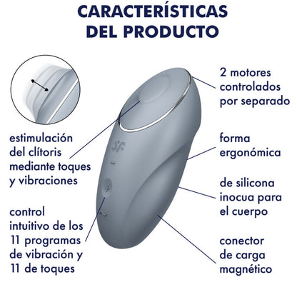 SATISFYER TESTER TAP & CLIMAX 1 VIBRATEUR LAY-ON GRIS (NOT FOR SALE)