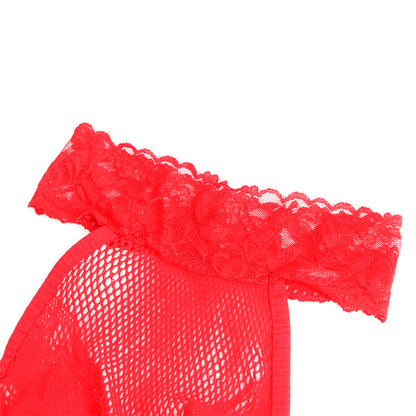 SUBBLIME - 952372 BODYSTOCKING RÉSILLE ET DENTELLE SANS FOURRURE COL MONTANT ROUGE TAILLE UNIQUE
