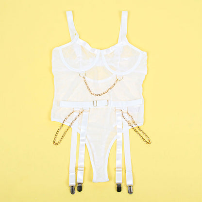SUBBLIME - 954284 BODY AVEC CHAÎNES + PORTE-JARRETELLES BLANC S/M