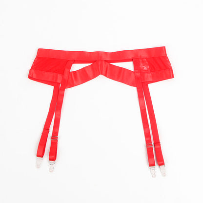 SUBBLIME - 955250 ENSEMBLE SOUTIEN-GORGE BONDAGE ROUGE AVEC JARRETELLES S/M
