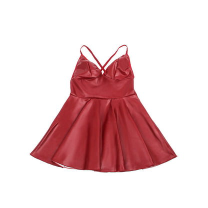 SUBBLIME - 955403 ROBE À BRETELLES EN CUIR BORDEAUX L/XL