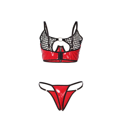 SUBBLIME - 955540 ENSEMBLE SOUTIEN-GORGE À FERMETURE ÉCLAIR EN CUIR VERNI ROUGE L/XL