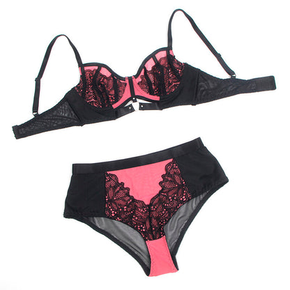 SUBBLIME - 955571 ENSEMBLE SOUTIEN-GORGE EN CUIR VERNI ROSE AVEC FERMETURE ÉCLAIR S/M