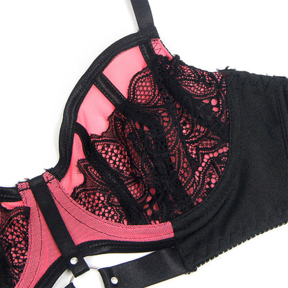 SUBBLIME - 955588 ENSEMBLE SOUTIEN-GORGE EN CUIR VERNI ROSE AVEC FERMETURE ÉCLAIR L/XL