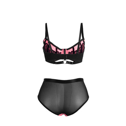 SUBBLIME - 955588 ENSEMBLE SOUTIEN-GORGE EN CUIR VERNI ROSE AVEC FERMETURE ÉCLAIR L/XL