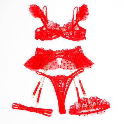 SUBBLIME - 957506 ENSEMBLE SOUTIEN-GORGE ET JARRETELLE EN DENTELLE ROUGE S/M