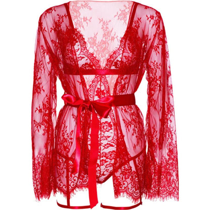 LEG AVENUE - 86123 ENSEMBLE PEIGNOIR ET PORTE-JARRETELLES ROUGE TAILLE S