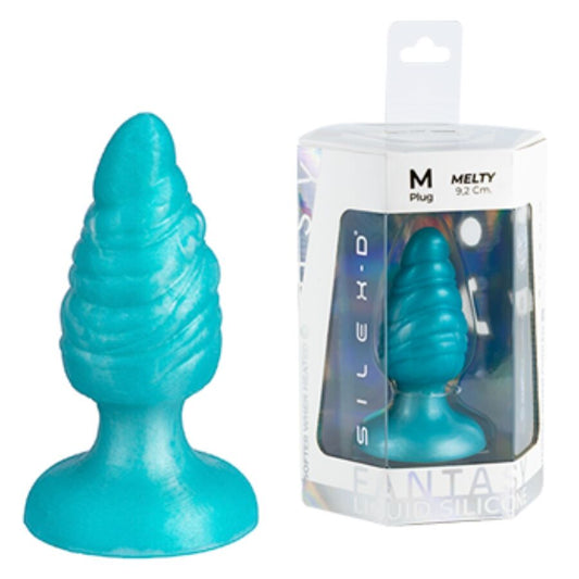 SILEXD - MELTY PLUG ANAL FANTASY SILICONE LIQUIDE THERMOREACTIVE BLEU CÉLESTE 9,2 CM